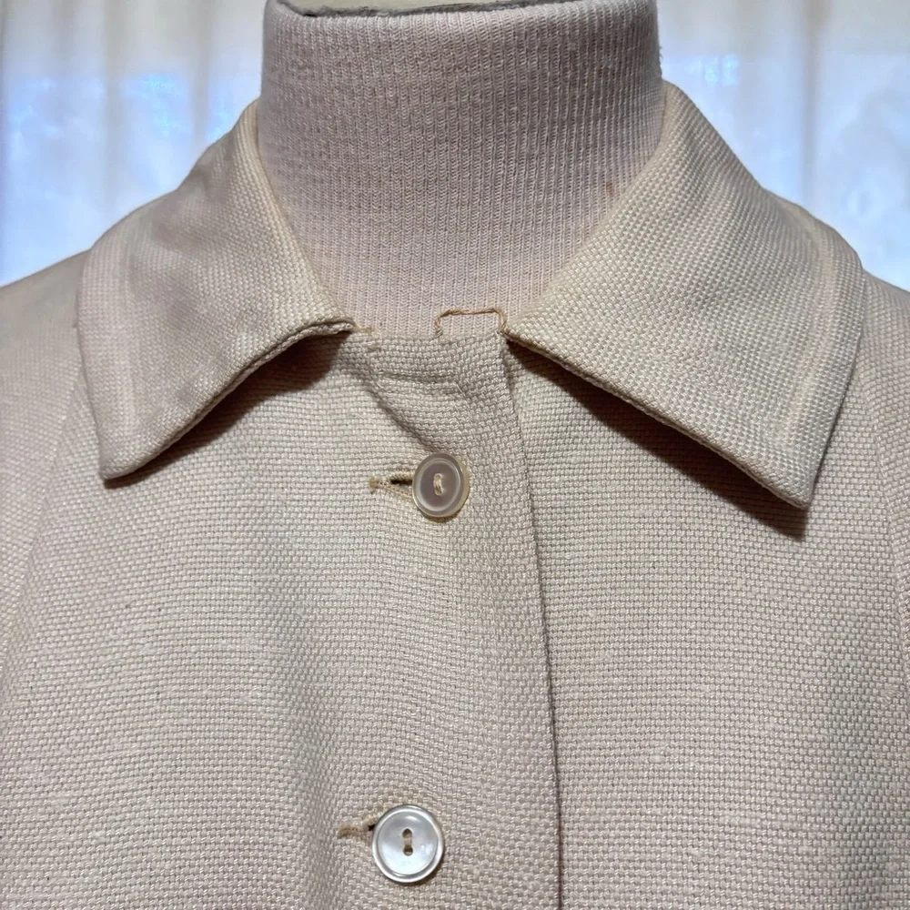 Vintage H Liebes of San Francisco Cream Button-Up Coat-Cotton & Silk Size 12 - Picture 4 of 11